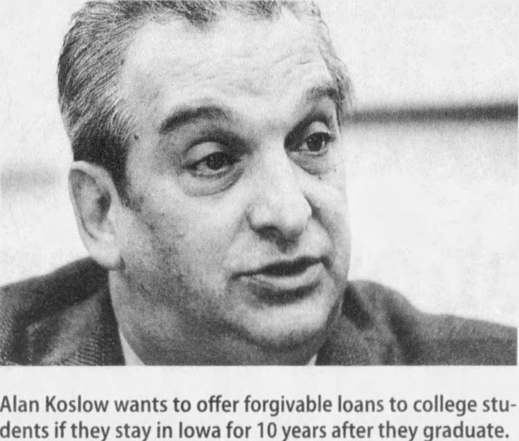 Dr. Alan Koslow, candidate for the Iowa House of Representatives, speaking at the Iowa State Capitol during a Des Moines Register interview